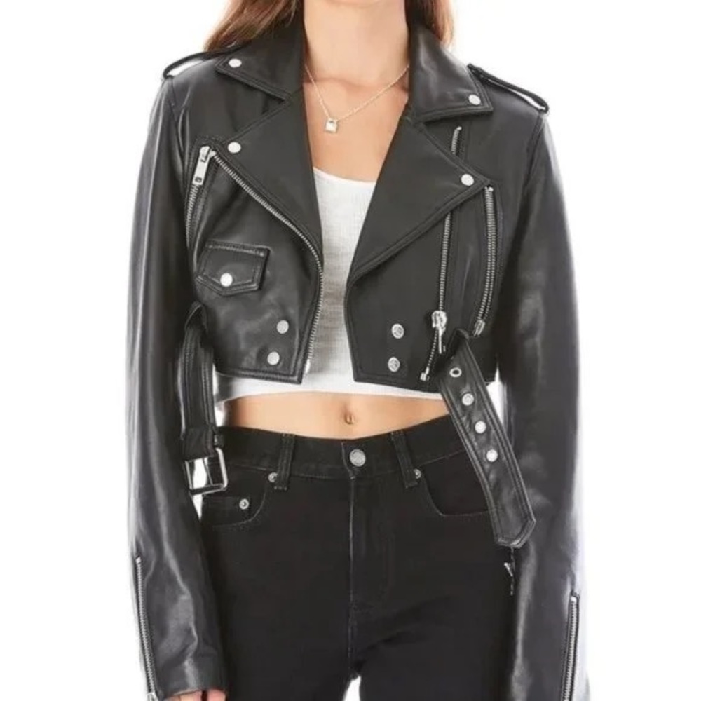 CARMAR black cropped biker LEATHER JACKET!